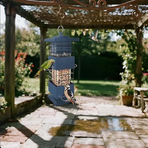 Squirrel Proof Bird Feeder for Outdoors Hanging,3Lbs Metal Birdfeeders Squirrel Proof with 4 Feeding Ports for Outside, Birdseed Feeder for Cardinal, Finch, Sparrow,Bluejay (Blue) 9