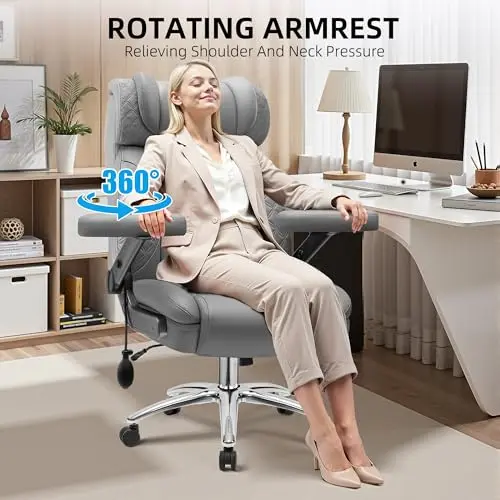 Office Chair, 5D Flip Arm Ergonomic Desk Chair with Adjustable Lumbar Support for Back Pain, Extra Wide 500LBS Comfy Big and Tall Office Chair, Executive Leather Computer Game Chair for Heavy People 7
