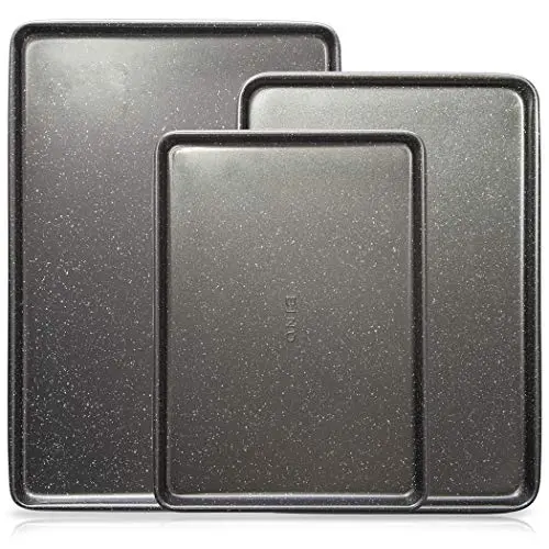 BINO Bakeware Nonstick Cookie Sheet Baking Tray Set 3-Piece - Speckled Gunmetal | NonStick Baking Pans Set | Carbon Steel Tray Bakeware Sets | Oven Safe Baking Set | Cookie Sheet Pans | Food-Safe Tray