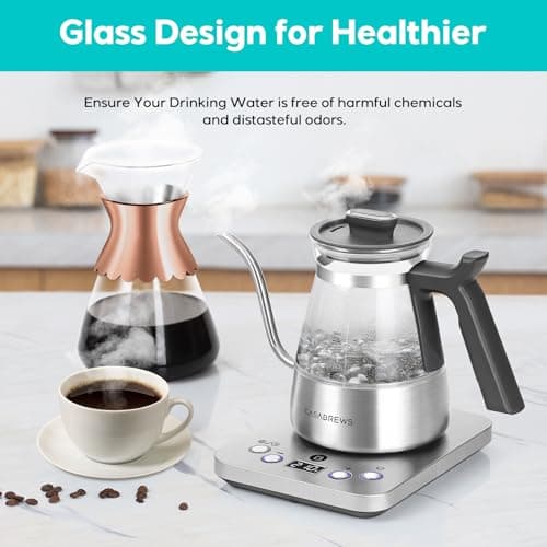 CASABREWS KEG5831 Gooseneck Electric Kettle, Stainless Steel Glass with Temperature Control & Reservation Time Function, Pour Over Kettle for Coffee & Tea, Fast Boiling, Auto Shut-Off, 1200W/0.8L 6