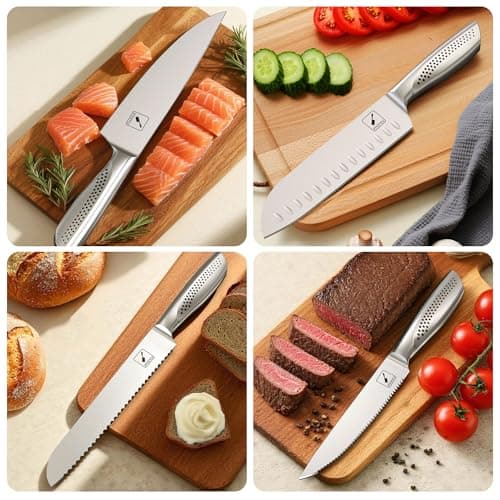 imarku Knife Set, 16PCS High Carbon Stainless Steel Kitchen Knife Sets with Block Ultra Sharp Knife Block Set, Japanese Knife Set with Dotted Non-slip Ergonomic Handle, Dark Brown, Best gifts 8