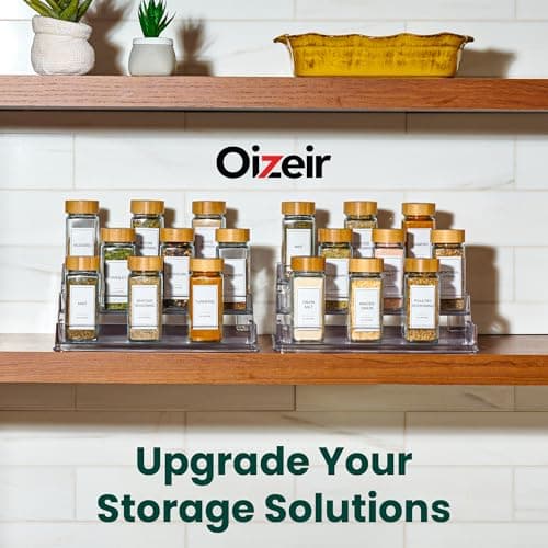 Oizeir Clear Spice Rack (2-Pack) – 3-Tier Acrylic Organizer for Cabinet – Deep Spice Shelf – 10.4 x 9.6 x 4 Inches – Holds Seasoning and Condiments 6