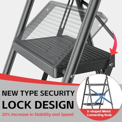 Step Ladder Foldable Folding Stool - for Home Adults Kitchen 3 Stepping Extension Tall Heavy Duty with Handrails - Closet Stepstool Stair Ladders Extendable Stepladder for Indoor House 600Lbs 5