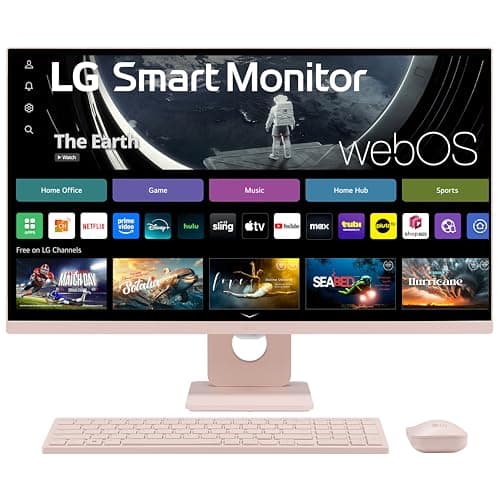 LG 27SR5BF-P 27-inch FHD (1920x1080) Smart Monitor with Streaming TV, webOS, Wireless Keyboard, Mouse, HDR10, IPS Display, webOS, Speaker, ThinQ App, Remote Control, Pink