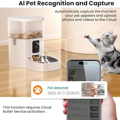 Automatic Cat Feeder with Dual Cameras, 2K HD Video with Night Vision, 5G WiFi Timed Pet Food Dispenser for Cat & Small Dog, 2-Way Audio, Easy APP Control, AI Pet Capture & Remain Food Record 6