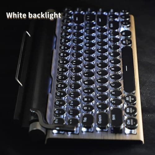 Adventurers Typewriter-Style Retro Mechanical Keyboard LED Backlight 83 Keys Bluetooth 5.0 Blue Axis Wood Color Panel Compatible with iOS/Android/Windows/Vista/Linux/Mac Office/Gaming, 12.8x6.6x1.6in 5
