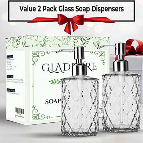 GLADPURE Soap Dispenser - 2 Pack, 12 Oz Clear Diamond Design Glass Refillable Hand Soap Dispensers; with 304 Rust Proof Stainless Steel Pump, Lotion Dispensers for Kitchen, Bathroom 7