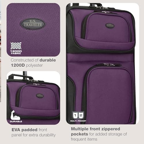 U.S. Traveler Rio Lightweight Softside Rolling Carry-on Suitcase, 2-Wheel Single, Purple 7