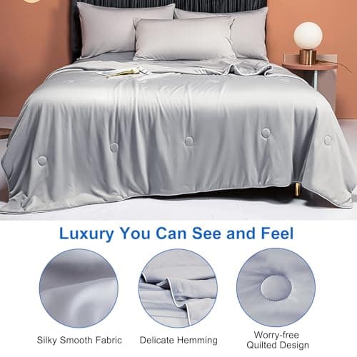 Cooling Blanket Queen Size, Double-Sided Cooling Comforter for Hot Sleepers and Night Sweats,Breathable Soft Silk Smooth Ice Blankets,Lightweight Summer Blanket Comforter Cooling Bedding,90"x90",Grey 7