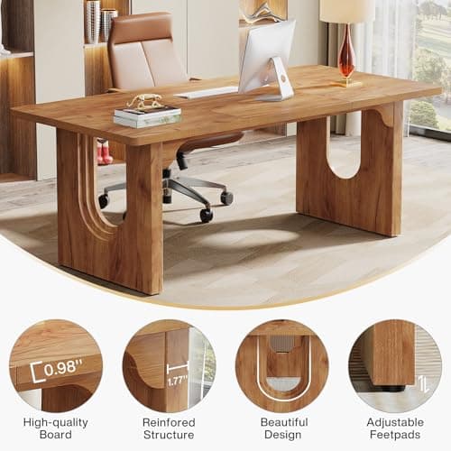 Tribesigns Modern Executive Desk, 70.9" Large Office Computer Desk, Conference Table Meeting Room Table, Simple Workstation Business Furniture for Home Office, Brown 8