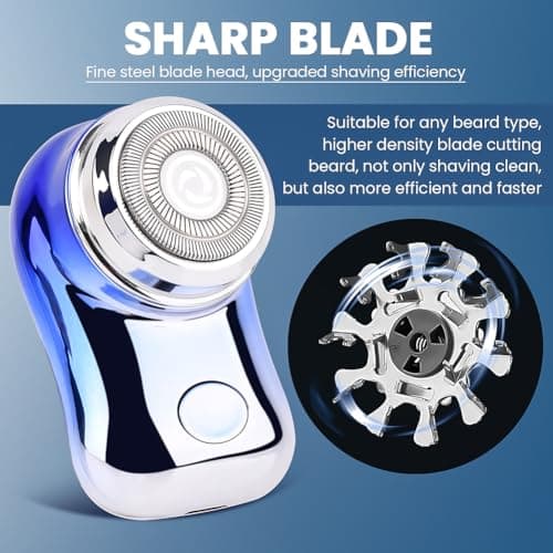 Mini Travel Electric Shaver, Portable Pocket Size Rechargeable Shaving Razor Lightweight Razor with Battery Power Display Wet & Dry Rotary for Teen Office Business(Gradient Blue) 7