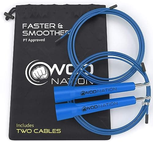 WOD Nation Workout Equipment Adjustable Speed Jump Rope - Blue, Classic Speed Rope - Home Gym & Cardio Equipment - Adjustable Length for Boxing, MMA & Fitness - For Men, Women & Kids