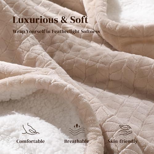 Electric Blanket Queen 84"x90" Heated Blanket Queen Size Dual Control Wheat Pattern Ultra-Soft Flannel & Thick Sherpa with 5 Heat Settings & 10H Auto Off, FCC/ETL Certified, Machine Washable, Beige 3