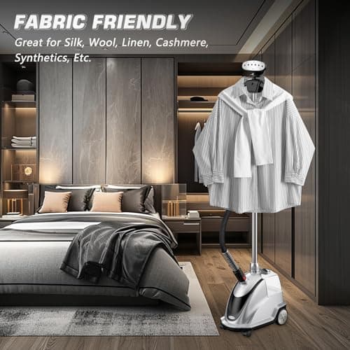 Anthter Steamer for Clothes, 1500W Powerful Standing Garment Steamer with Roll Wheels, 2.4L Water Tank for 90 Mins Continuous Steaming, 35s Fast Heat-up (Silver) 7