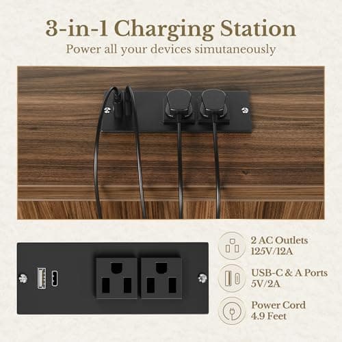 Perledesign Standing Desk with File Cabinet, 70 Inch L Shaped Electric Height Adjustable Executive Desk with AC/USB and Privacy Panel, Computer Corner Table for Home Office, Black Walnut 9