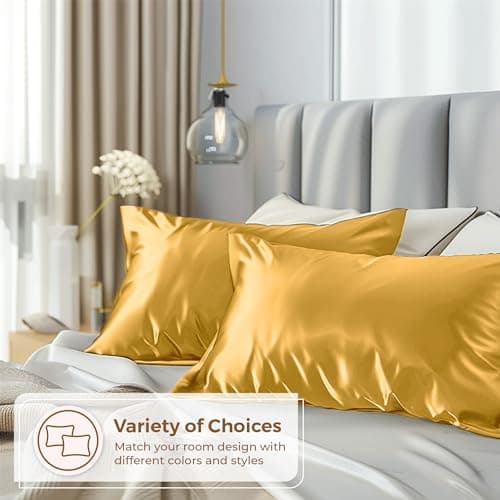 Pure Bedding Satin Pillowcase 2 Pack - Queen Size (20"x30", Gold) - Silky Pillow Cases for Hair and Skin - Satin Pillow Covers with Envelope Closure - Extra Soft Premium Microfiber 7