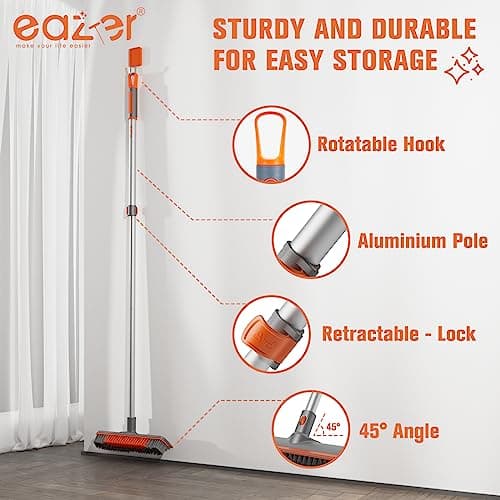 Eazer 2-in-1 Floor Scrubber Brush with Long Handle, Soft & Hard Bristle Brush for Concrete, Squeegee Broom for Floor, Bathroom, Garage, Kitchen, Wall, Tile and Pool 5