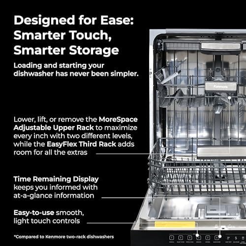 Kenmore 22-14609 24" Built-In Dishwasher - UltraWash Plus, TurboDry, SmartWash & EasyFlex Third Rack - 15 Place Settings - 45 DBA - ENERGY STAR Certified - 24" - Black 5