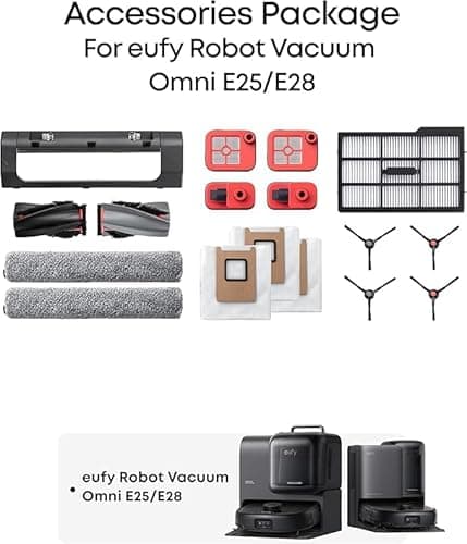 eufy E25 Omni Robot Vacuum and Mop Combo,HydroJet System, 20,000Pa Turbo Suction, Zero-Tangle Design, Auto-Empty & Self-Cleaning All-in-One Station + Official Replacement Parts Kit 8