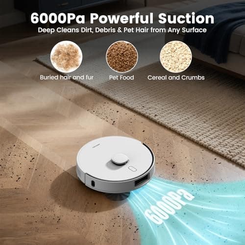 AIRROBO T30+ Robot Vacuum and Mop, 60-Day Self-Emptying, Proactive Intelligence Obstacle Avoidance, Carpet Detection, Tangle-Free Brush, 6000PA Suction, LDS Mapping, APP ＆ Voice Control 5