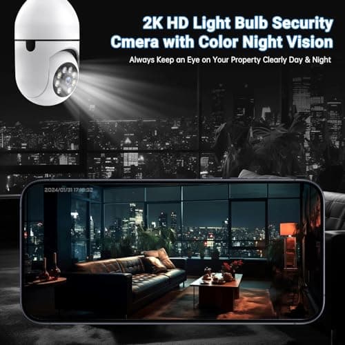 WESECUU Light Bulb Security Camera, 5G& 2.4GHz WiFi 2K Security Cameras Wireless Outdoor Motion Detection and Alarm,Two-Way Talk,Color Night Vision,Human Detection, Camera Light Bulb Easy to Install 3