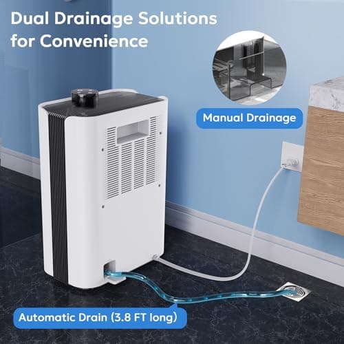 Small Dehumidifier with Drain Hose, 1000 Sq.Ft Portable Dehumidifiers for Bedroom, Bathroom, RV, Closet, Home Basement Mini Quiet Dehumidifier Auto Shut Off 7 Colors LED Light, White 6