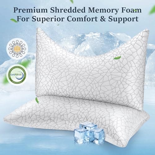COZSINOOR Side Sleeper Pillows Queen Size Set of 2 for Sleeping - Crescent Adjustable Shredded Memory Foam Pillows 2 Pack, Cooling Bed Pillow for Back and Stomach Sleepers, Breathable Washable Cover 7