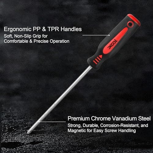 XOOL 18 PCS Magnetic Screwdriver Set with Case, 7 Phillips and 9 Slotted Tips, Professional Cushion Grip Screwdriver Non-Slip for Repair Home Improvement Craft 9