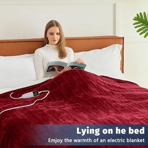 BOMOVA Heated Electric Blanket Twin - 62" x 84" Heating Blanket with 10 Heating Levels & 8 Hours Auto Off, Warm Flannel Blanket, Christmas Birthday Gifts for Women 5