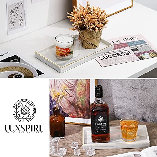 Luxspire Bathroom Vanity Tray, 11" Marble Ceramic Bathroom Trays for Counter, Bath Tray for Dresser, Kitchen Counter Tray, Perfume Tray, Bathroom Accessories, Medium, Marble White 6