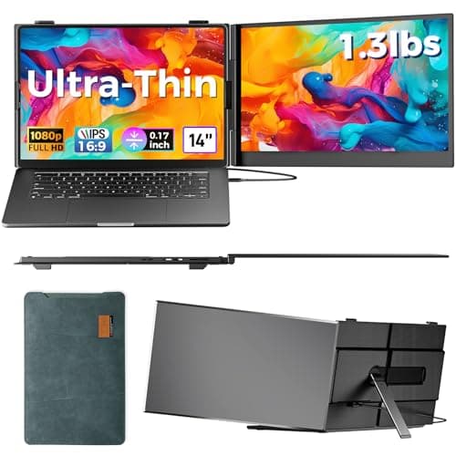 Orfibz Laptop Screen Extender Ultra-Thin, 14" FHD 1080P Dual Portable Monitor for Laptop, 1.3lbs Lightweight Travel Monitor Extender Fit 13”-17.3”, Plug and Play for Windows/Mac/Android/Chrome