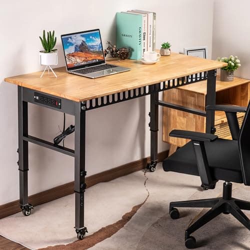 OLBRUS 48 "Adjustable Workbench with Power Outlet, Heavy Duty 2000 LBS Load Capacity Hardwood Workbench Suitable for Workshop, Office, Garage, Home with Wheels 6