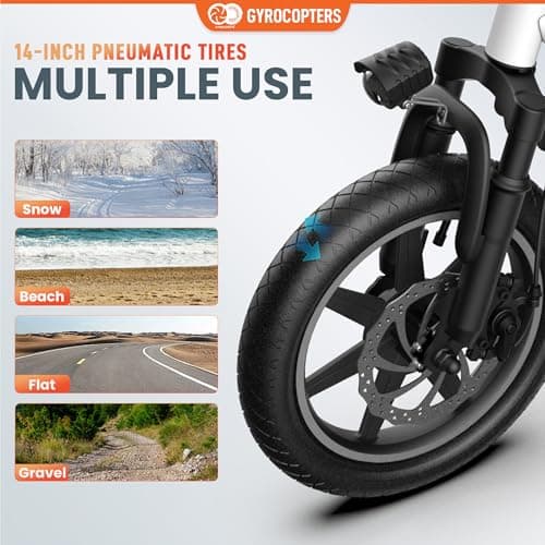 GYROCOPTERS Frost Electric Bike for Adults | UL2849 Safe Folding Ebike 350W Brushless Motor | 14-inch Tires Compact Bike | Speed up to 25kmph/15.5mph 36V Battery for Long Range PAS up to 60km/37miles 6