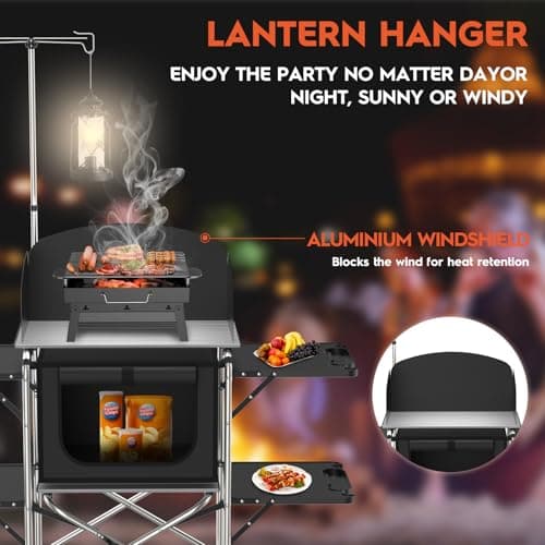 JOUYEK Camping Table, Aluminum Folding Camping Cook Station with Windshield, Upgrade Light Stand, Storage Bag, Quick Installation for Outdoor, Picnic, Cooking 6