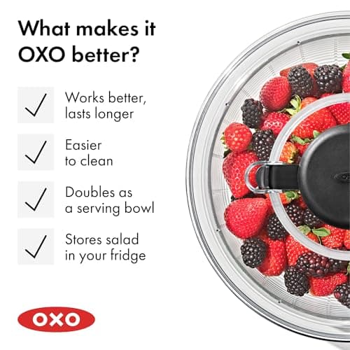 OXO Good Grips Salad Spinner | Lettuce Spinner | Fruit Washer | Fruit Washing Bowl with Strainer | Vegetable Cleaner | Salad Cleaner | Lettuce Washer | 6.22 Quart Capacity 10