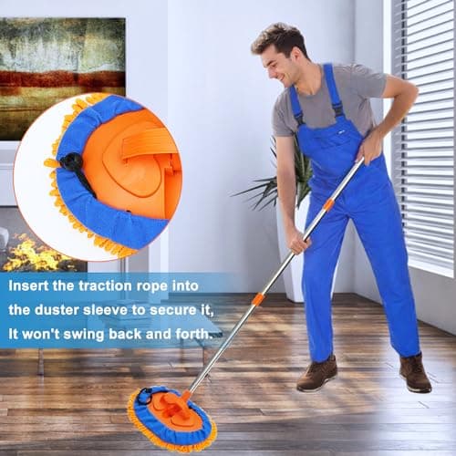 52" Multipurpose Microfiber Duster with 2 Washable Chenille Microfiber Cloth Head, Baseboard Cleaner, Wall Duster, Car Duster, Cleaning Supplies for Walls, Ceilings, Floors, Car, Furniture 7