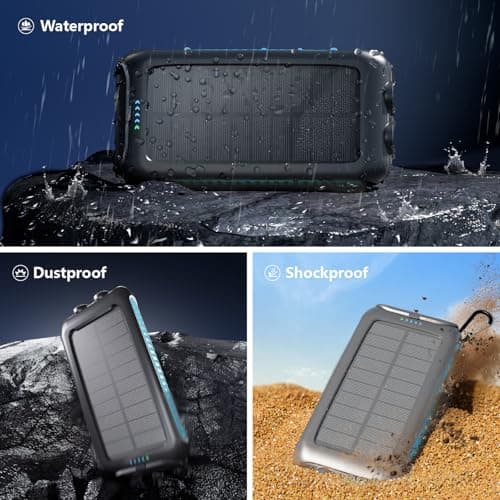 Solar Charger Power Bank 49800mAh Portable 15W Fast Charging Power Bank with QC3.0 USB-C & Dual USB-A Ports for Cell Phones, LED Flashlight, Carabiner, Waterproof Solar Panel for Camping, Outdoor 5
