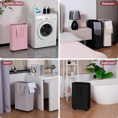 efluky Slim Laundry Hamper with Wheels, Rolling Laundry Basket for Clothes, Small Laundry Basket for Bedroom, Dorm and Laundry Room, 60L (12.7 Gallons) Grey 6