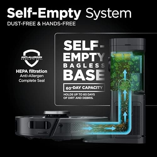 Shark PowerDetect Self-Empty Robot Vacuum with NeverStuck Technology, Auto Deep-Clean Carpets & Hardfloors, XL 60 Day Capacity HEPA Bagless Base Neutralizes Odors, for Pet Hair, Black (AV2820AE) 9