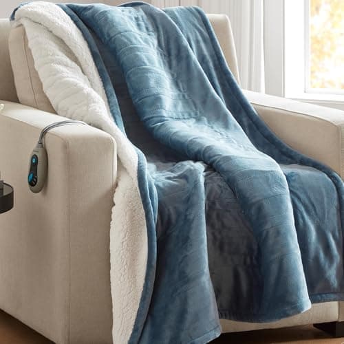Beautyrest Heated Blanket, Eletric Throw Blanket, Soft, Warm, Reversible Plush - Sherpa Heating Blanket Throw for Office, Couch, 3 Heat Settings, 2 hr Auto Shut Off, Machine Washable, 50 x 60 Blue