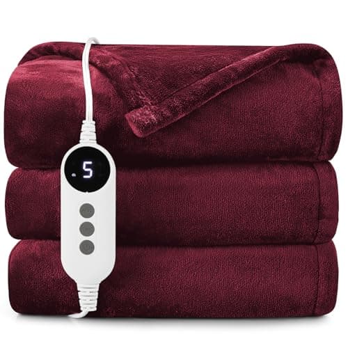 HYLEORY Heated Electric Blanket Throw, 2-Layer Cozy Warm Flannel 50" x 60", Heating Blanket with 9 Heating Levels, 2/4/6/10 Hours Auto Off, Fast Heating Winter Blanket, Red