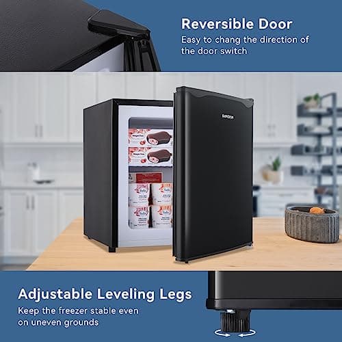 BANGSON Upright Freezer,1.1Cu.ft Energy-Saving Mini Freezer with Removable Shelf with Ultra Low Power 40W, Single Door Small Freezer for Home/Dorms/Apartment/Office (Black) 6