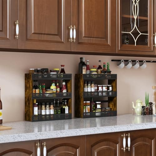 X-cosrack 3 Tier Spice Rack Wall Mounted 2 Pack，Spice Organizer for Kitchen Countertops, Wooden Spice Organizer for Spice Jars and Seasonings, Hanging Spice Rack for Countertops or Wall Mounting 7