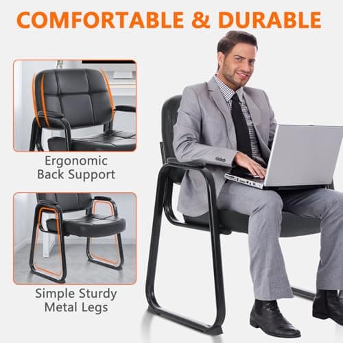 CLATINA Big & Tall 400 lbs Waiting Room Guest Chair, Leather Office Reception Chair No Wheels with Backrest Wide Seat and Padded Arms for Home Office Lobby Conference Waiting Room, Black, 1PACK 7
