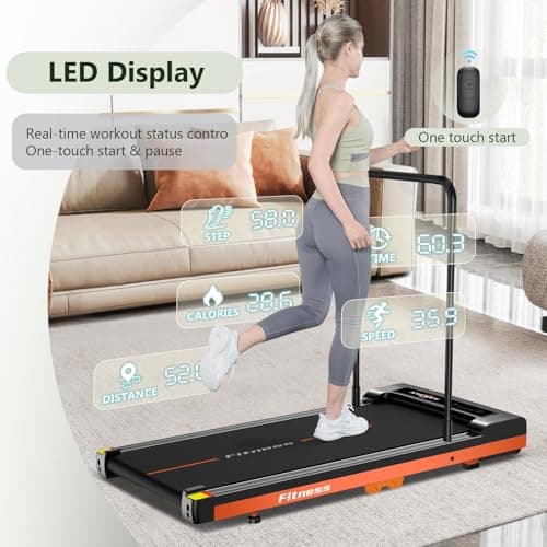 Walking Pad, Under Desk Treadmill for Home with handrail, Portable Treadmill LED Display Remote Control 300 lbs Capacity 7