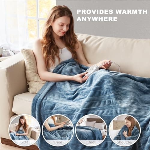 Degrees of Comfort Queen Size Electric Blanket with Dual Control, UL-Certified Heated Blankets, Auto Shut Off, 20 Heating Levels, Machine Washable, Blue, 84Wx90L 6