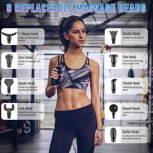 cotsoco Massage Gun Deep Tissue, Muscle Massage Gun with 9 Attachment Heads 20 Speeds & Silent Brushless Motor for Pain Relief, Handheld Percussion Back Massager Gun for Athletes (Black) 5