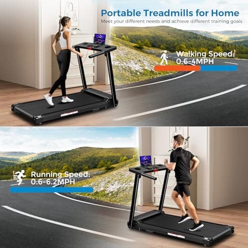 Treadmill with Handles, 2026 Upgraded Small Treadmills Home, Portable Electric Treadmills for Home 300 lbs Capacity,Walking Pad Treadmill,Lightweight Foldable Walking Pad,LED Display(Black) 6