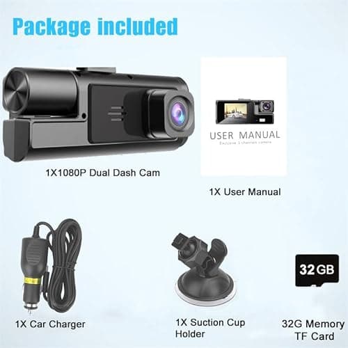 1080P Dual Dash Camera for Car Front and Inside Dashcam Car Security Video Recorder,170°Wide Angle Vehicle Cam,WDR,G-Sensor,2’’ IPS Screen,Loop Recording,Night Vision (Dual Dash Cam with 32G Card) 9