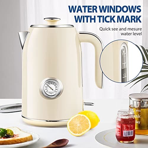 SULIVES Electric Kettle, 1.7L Stainless Steel Tea Kettle with Temperature Gauge, 1500W Water Boiler with LED Light, BPA-Free, Auto Shut-Off and Boil-Dry Protection 6